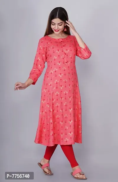 Bachuu Women Rayon Gold Printed Anarkali Kurti Size S, M, L, XL, XXL, 3XL | Color Red, Peach-thumb4