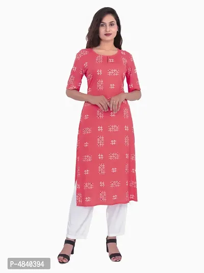 Women's Printed Straight Pink Rayon Kurtas (Pack of 1)