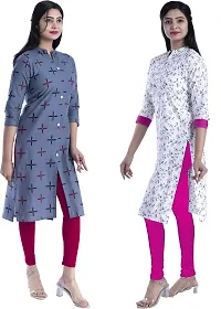 Bachuu Women's Cotton Straight Kurti (Pinkleavecombo_Pink and Grey_Small)-thumb2