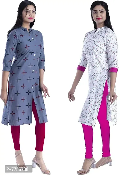 Bachuu Women's Cotton Straight Kurti (Pinkleavecombo_Pink and Grey_Small)-thumb3