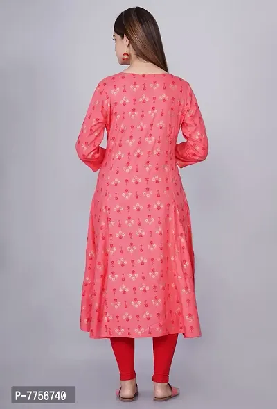 Bachuu Women Rayon Gold Printed Anarkali Kurti Size S, M, L, XL, XXL, 3XL | Color Red, Peach-thumb5