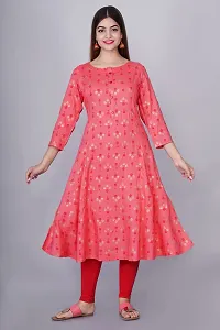 Bachuu Women Rayon Gold Printed Anarkali Kurti Size S, M, L, XL, XXL, 3XL | Color Red, Peach-thumb1