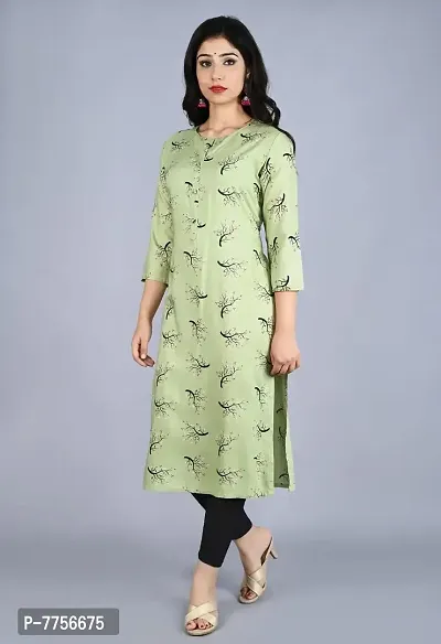 Bachuu Casual Rayon Round Neck Printed Straight Kurti for Women-thumb3