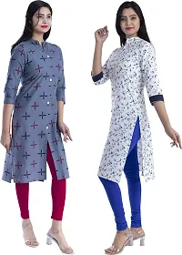 Bachuu Women's Cotton Blend Round Neck Printed Straight Kurti | 3/4 Sleeve-thumb1