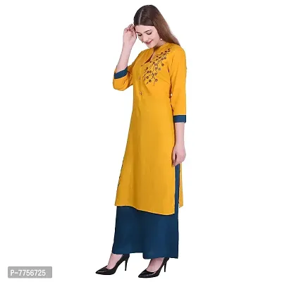 Bachuu Women's Rayon Embroidered Straight Kurti with Palazzo for Girls and Women Size S M L XL XXL XXXL Color Mustered, Maroon, White, Blue, Red-thumb2