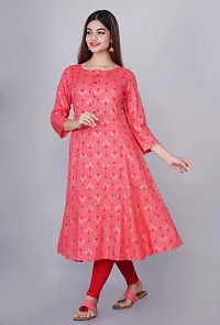 Bachuu Women Rayon Gold Printed Anarkali Kurti Size S, M, L, XL, XXL, 3XL | Color Red, Peach-thumb2