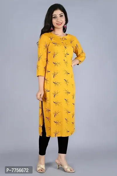 Bachuu Casual Rayon Round Neck Printed Straight Kurti for Women