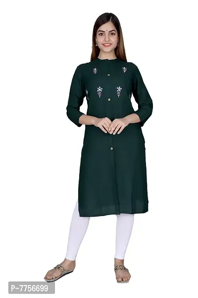 Bachuu Women's Rayon Mandarin Collar Embroidered Frontslit Kurti | 3/4 Sleeve-thumb0