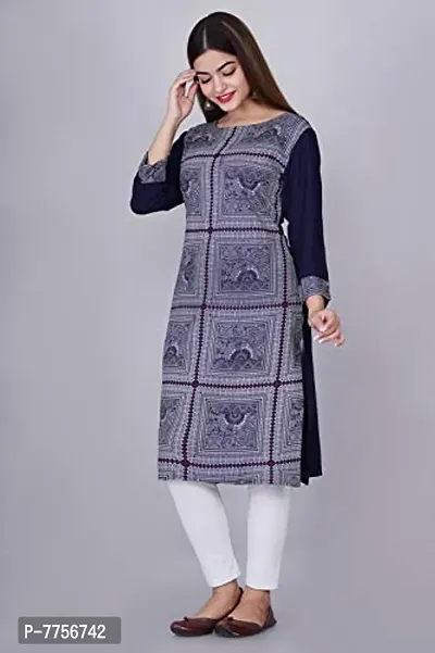 Bachuu Women and Girls Rayon Box Printed Straight Kurta Size S, M, L, XL, XXL| Color Navy Blue, Black, White-thumb3