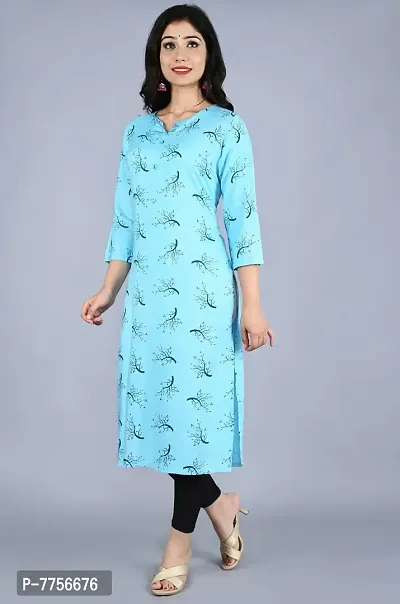 Bachuu Casual Rayon Round Neck Printed Straight Kurti for Women-thumb2