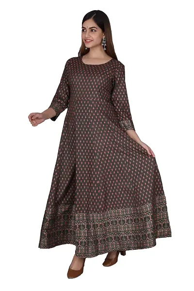 Stylish Rayon Round Neck 3/4 Sleeves Anarkali Gown For Women