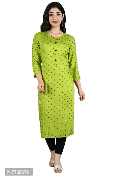 Bachuu Women's Rayon Round Neck Printed Straight Kurti | 3/4 Sleeve-thumb0