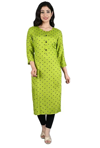 Bachuu Women's Rayon Round Neck Straight Kurti | 3/4 Sleeve