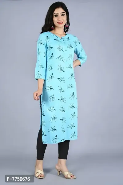 Bachuu Casual Rayon Round Neck Printed Straight Kurti for Women