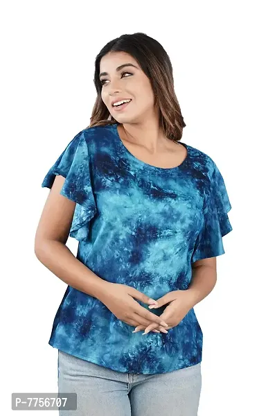 Bachuu Blue Tie Dye Top with Frill Sleeves