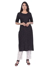 Bachuu Women Rayon Black Color Gold Printed Kurti With White Cotton Pant Salwar Suit Set For Girls and Women Size S, M, L, XL, XXL-thumb2