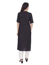 Bachuu Women Rayon Black Color Gold Printed Kurti With White Cotton Pant Salwar Suit Set For Girls and Women Size S, M, L, XL, XXL-thumb1