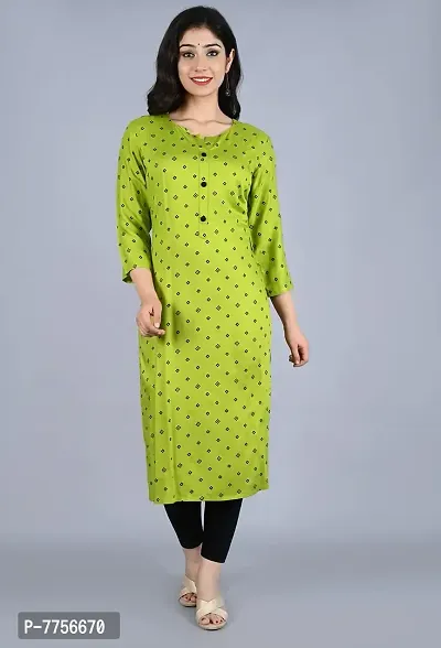 Bachuu Women's Rayon Round Neck Printed Straight Kurti | 3/4 Sleeve-thumb2