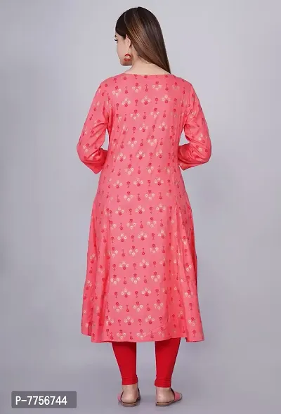 Bachuu Women Rayon Gold Printed Anarkali Kurti Size S, M, L, XL, XXL, 3XL | Color Red, Peach (XXX-Large)-thumb4