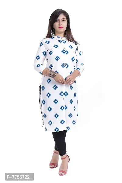 Bachuu Women's Cotton Geometric Printed Straight Kurti Size S M L XL XXL Color Green, White, Black, Grey