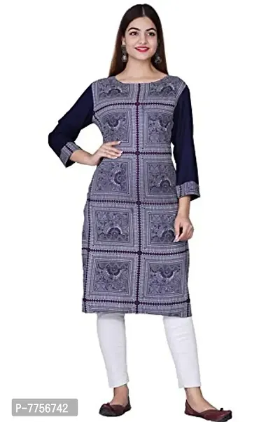 Bachuu Women and Girls Rayon Box Printed Straight Kurta Size S, M, L, XL, XXL| Color Navy Blue, Black, White