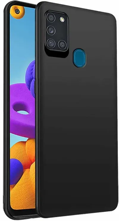 CELZO Rubberised Soft Silicone Flexible Back Cover Case for Samsung Galaxy A21s - {Black}