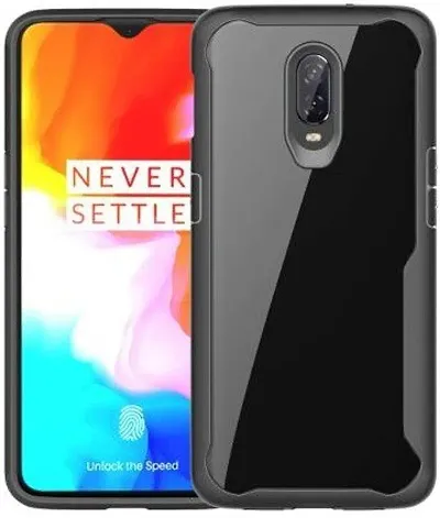 CELZO Ultra Thin Shock Proof 4 Sides Protection Clear Transparent Back Cover Case with Black Border for OnePlus 6T - {Transparent/Black}