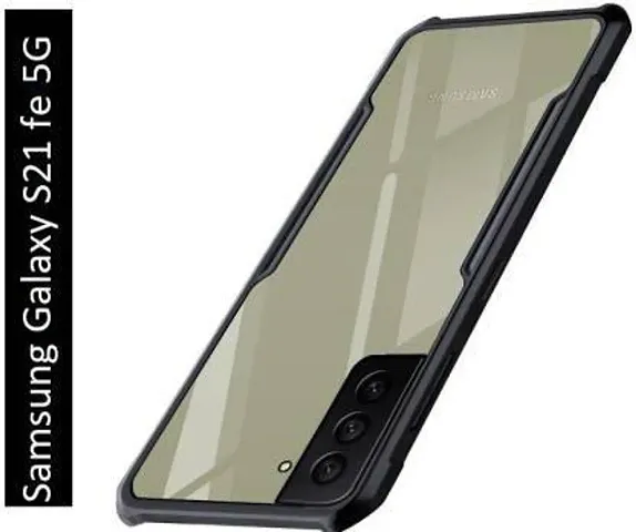 CELZO Ultra Thin Shock Proof 4 Sides Protection Clear Transparent Back Cover Case with Black Border for Samsung Galaxy S21 FE (5G) - {Transparent/Black}