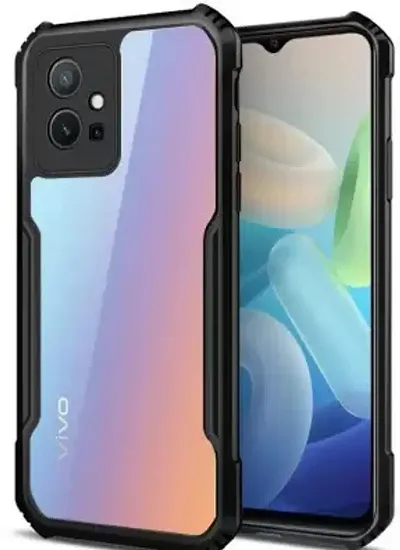 CELZO Ultra Thin Shock Proof 4 Sides Protection Clear Transparent Back Cover Case with Black Border for Vivo T1 (5G) / Vivo Y75 (5G) - {Transparent/Black}