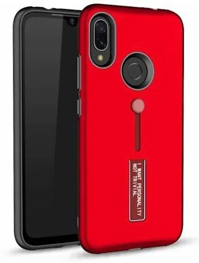 BS Case Personality Full 360° Side Covered Soft Frosted Rubber and Plastic Hard Back Cover with Stand and Case Holder for Mi Redmi Note 7 / 7S / Note 7 PRO - Red