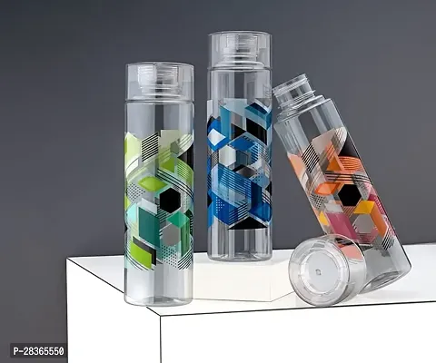 BMV Round Printed Drinking Water Bottles For Fridge School Office Home 1000 ml Bottle  (Pack of 3, Multicolor, Plastic)-thumb2