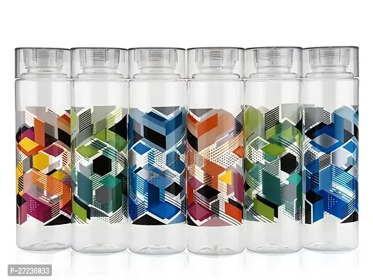 BMV Round Printed Drinking Water Bottles For Fridge School Office Home 1000 ml Bottle  (Pack of 6, Multicolor, Plastic)