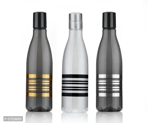 BMV Printed BLACK LINE Round Water bottle set 1000 ml Bottle  (Pack of 3, Multicolor, Plastic)-thumb0