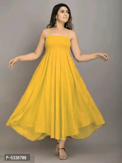 Alluring Yellow Rayon Solid Anarkali Kurta For Women