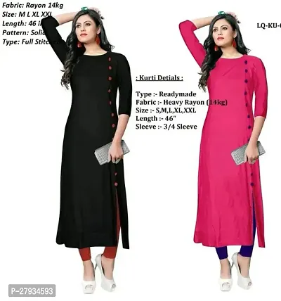 Rayon Self Pattern Solid A-Line Kurti-Combo of 2