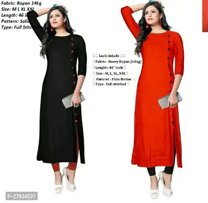 Rayon Self Pattern Solid A-Line Kurti-Combo of 2-thumb0