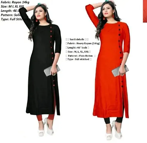 Rayon Solid A-Line Kurti Combo