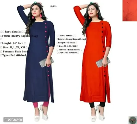 Rayon Self Pattern Solid A-Line Kurti-Combo of 2