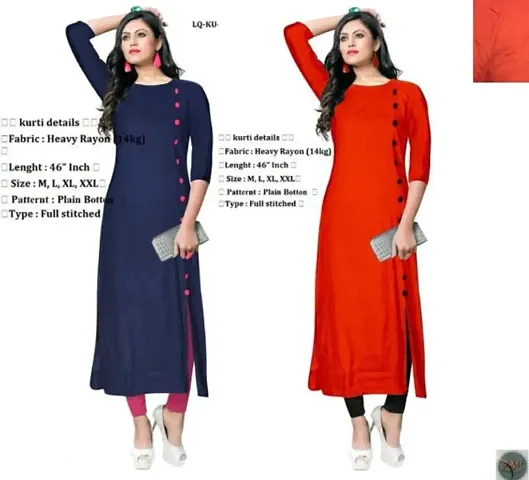 Rayon Solid A-Line Kurti Combo