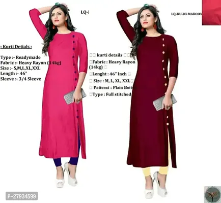 Rayon Self Pattern Solid A-Line Kurti-Combo of 2-thumb0