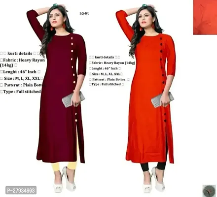 Stylish Rayon Solid A-Line Kurti-Combo of 2-thumb0