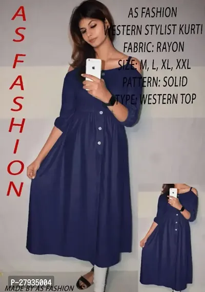 Rayon Self Pattern Solid A-Line Shoulder Cut Kurti