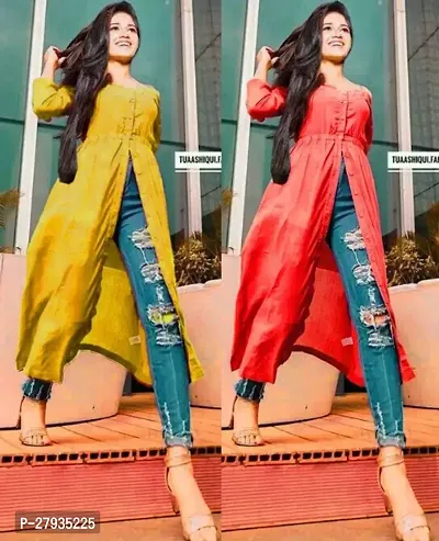 Stylish Rayon Solid A-Line Shoulder Cut Kurti Combo of 2