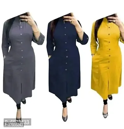 Rayon Self Pattern Solid A-Line Kurti-Combo of 3