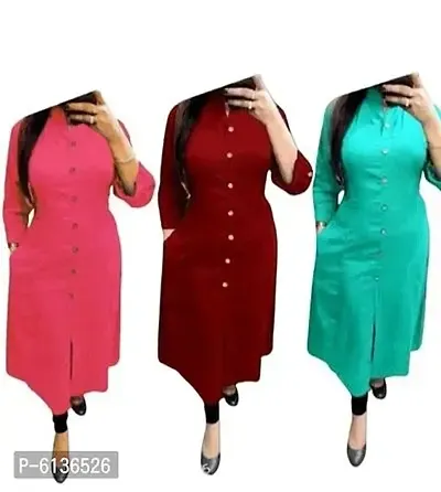 Rayon Solid A-Line Kurti Combo Of 3