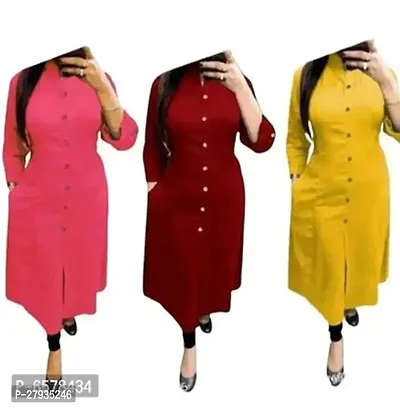 Rayon Self Pattern Solid A-Line Kurti-Combo of 3