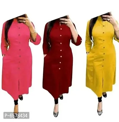 Rayon Best Selling Solid A-Line Kurtis Combo of 3