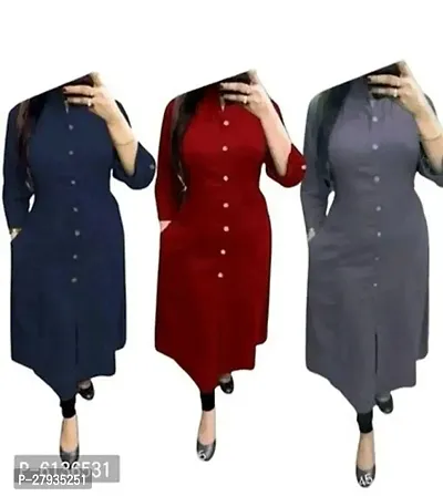 Rayon Self Pattern Solid A-Line Kurti-Combo of 3