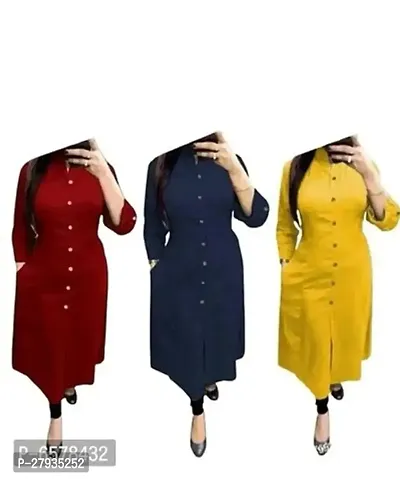 Rayon Self Pattern Solid A-Line Kurti-Combo of 3-thumb0