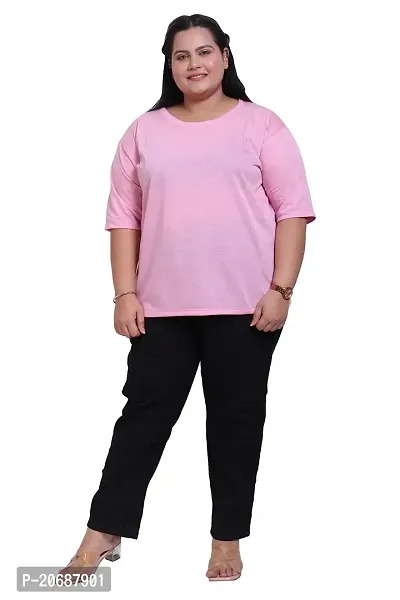Canidae Women Plus Size Comfortable Cotton Round Neck Half Sleeve Casual T-Shirt, Sleep, Night, Yoga, Daily Gym n Lounge Wear Short Tee/Tops for Ladies, Small to 8XL (Small, Light Pink)-thumb0